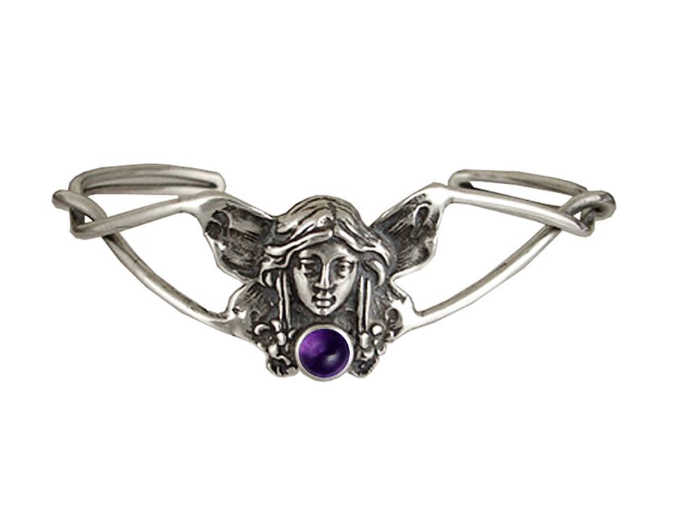 Sterling Silver Victorian Fairy Cuff Bracelet With Amethyst